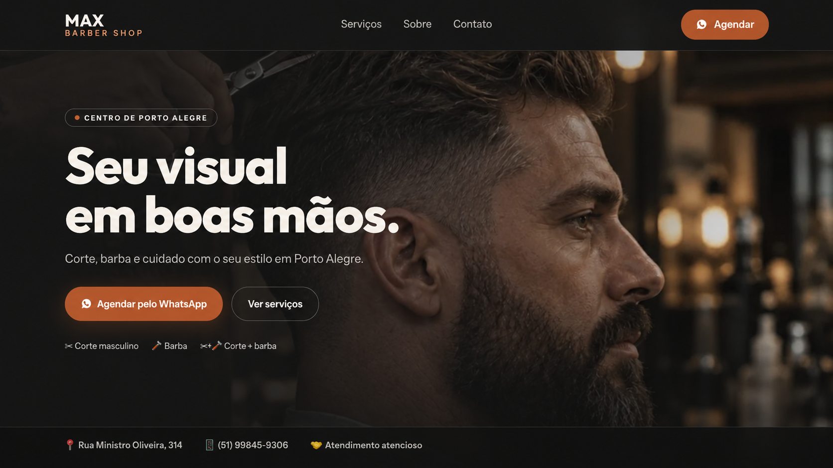 Site Max Barber Shop desenvolvido pela Velaz Design