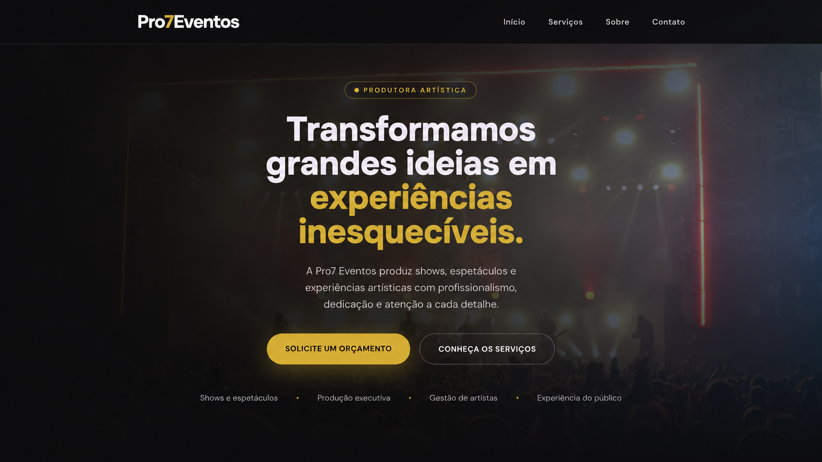 Site Pro7 Eventos desenvolvido pela Velaz Design